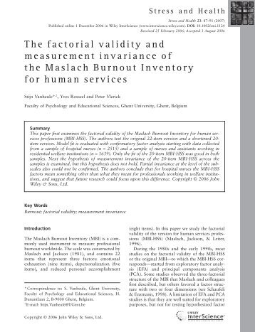 The factorial validity and measurement invariance of the Maslach ...