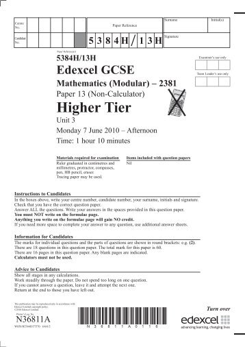 N36811A GCSE Maths 2381 13H June 2010.indd - Goffs School