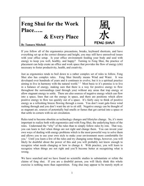 Feng Shui Working Well Ergonomics Information Website
