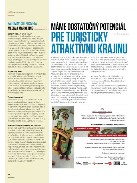 LIKE magazÃ­n 04/2011 PDF - PaneurÃ³pska vysokÃ¡ Å¡kola