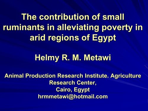 The contribution of small ruminants in alleviating poverty in ... - LiFLoD