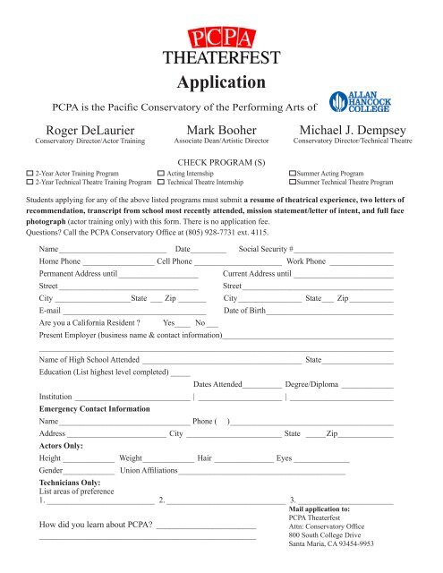 an application form - PCPA Theaterfest