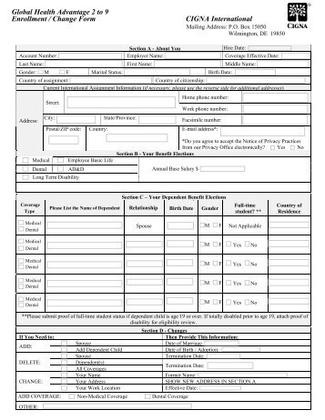 Enrollment / Change Form CIGNA International Global Health ...