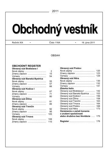 OBSAH OBCHODNÃ REGISTER