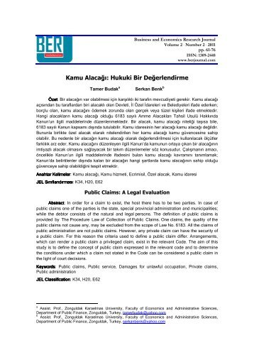 Kamu AlacaÄÄ± - Business and Economics Research Journal
