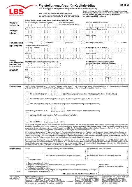 Freistellungsauftrag (PDF-Datei 539 KB) - Lbs