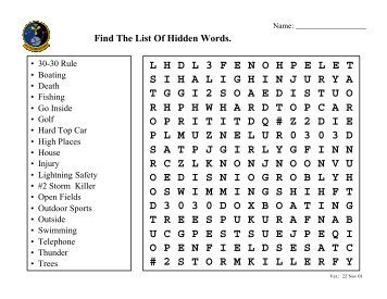 Find The List Of Hidden Words. - Lightning Safety