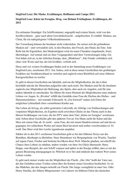 Max Von Der Grün Masken Text Pdf Siegfried Lenz. Die Masken
