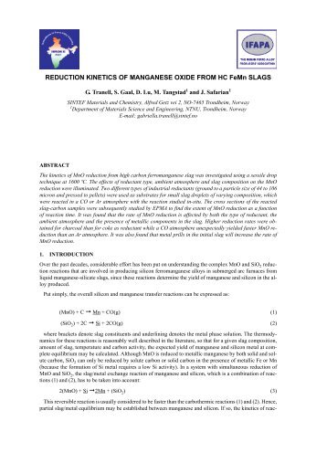 REDUCTION KINETICS OF MANGANESE OXIDE ... - Pyro.co.za