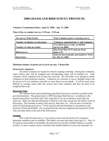 2008 grassland bird survey protocol - New Jersey Audubon Society