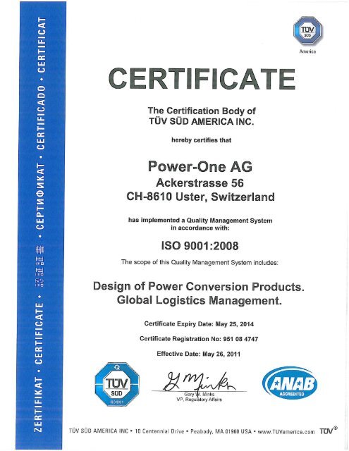 ISO 9001 :2008 - Power-One