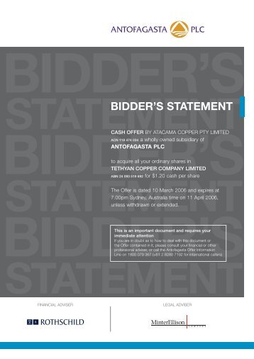 Bidder's Statement (Cash offer by Atacama Copper) - Antofagasta plc