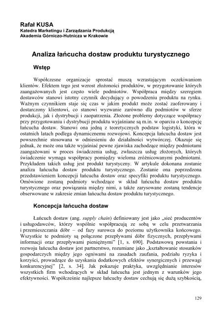 Analiza łańcucha dostaw produktu turystycznego