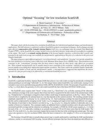 Optimal “focusing” for low resolution ScanSAR - Dipartimento di ...