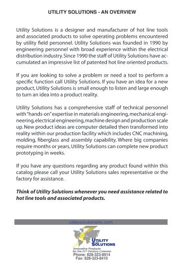 Utility Solutions is a designer and manufacturer of hot line tools and ...