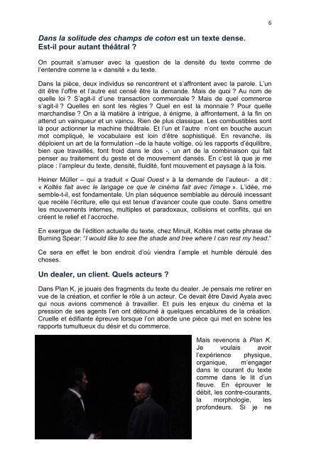 Dossier PDF (2Mo) : Dans la solitude des champs de coton ... - L'Eclat