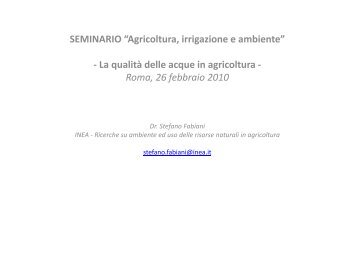 La qualità delle acque in agricoltura - Rete Rurale