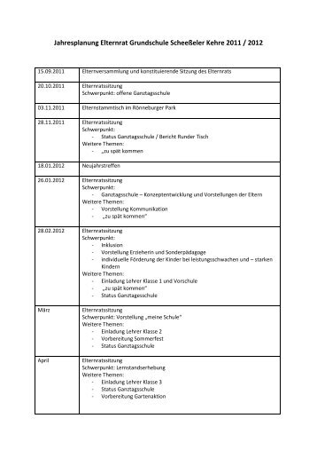 Jahresplanung Elternrat Grundschule ScheeÃeler Kehre 2011