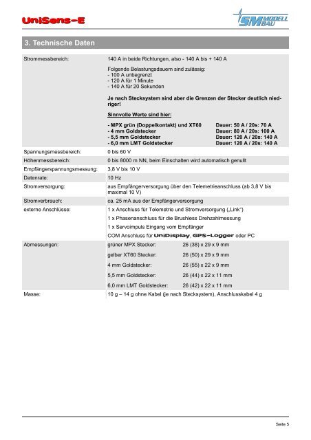 SM Anleitung UniSens-E v1.06 - SM-Modellbau