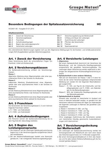 Besondere Bedingungen HC der kombinierten ... - Groupe Mutuel