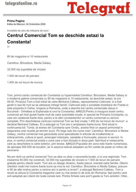Centrul Comercial Tom se deschide astazi la Constanta! - Telegraf