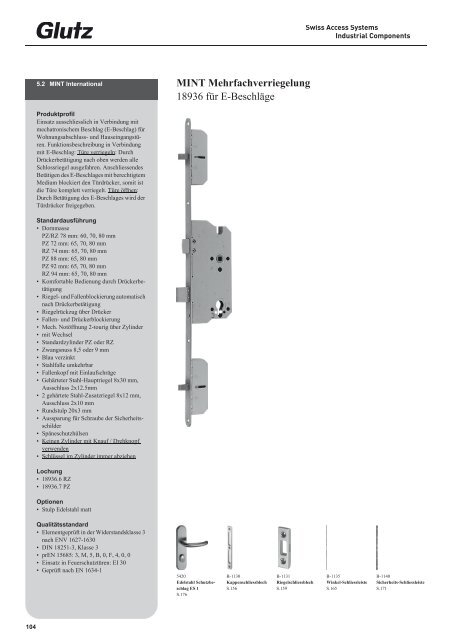 Schliesstechnik Produktbuch - Glutz