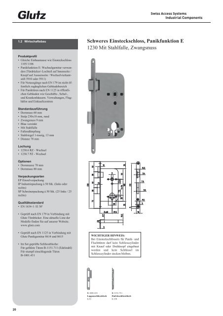 Schliesstechnik Produktbuch - Glutz