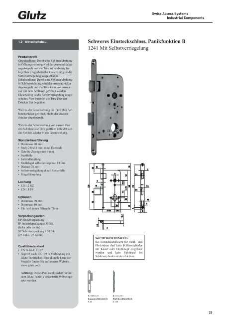 Schliesstechnik Produktbuch - Glutz