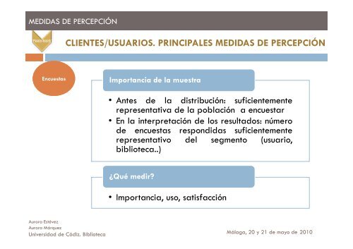 clientes/usuarios principales medidas de percepción