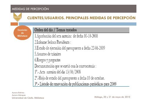 clientes/usuarios principales medidas de percepción