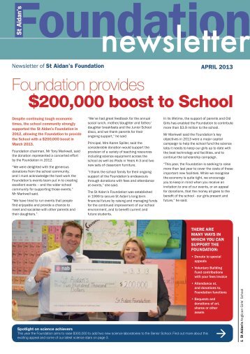 Foundation Newsletter - 2013 April - St Aidan's Anglican Girls' School