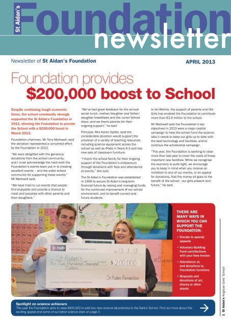 Foundation Newsletter - 2013 April - St Aidan's Anglican Girls' School