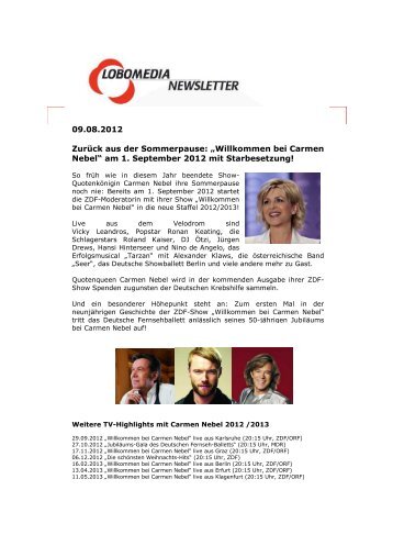 bei Carmen Nebelâ am 1. September 2012 mit Starbesetzung!