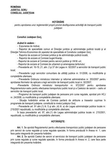 Proiect de hotÄrÃ¢re pentru aprobarea unor reglementÄri proprii ...