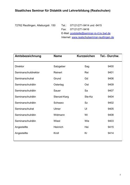 Geschäftsverteilungsplan - Staatliches Seminar Reutlingen