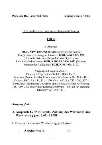 A. Anspruch U1 > B-GmbH, Zahlung des Werklohn - Prof. Dr. Rainer ...