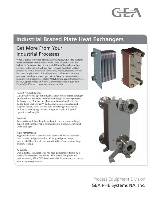 Industrial Brazed Plate Heat Exchangers - GEA PHE Systems