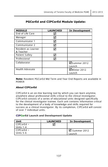 Postgraduate Medical Education Information Booklet 2012-2013