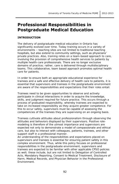 Postgraduate Medical Education Information Booklet 2012-2013