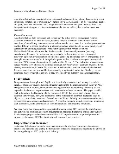 Framework for Measuring Rationale Clarity of AEC Design Decisions