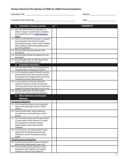 Review Criteria for Peer Reviews of SOWs for USAID Forward ...