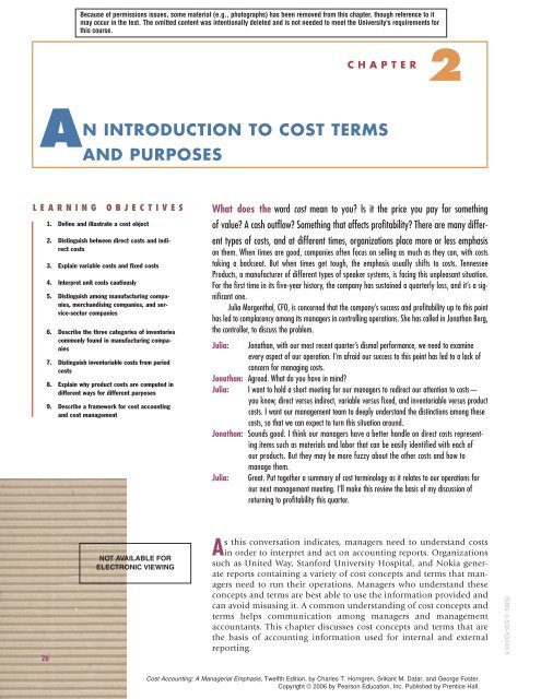 2 an introduction to cost terms and purposes - Pearson Learning ...