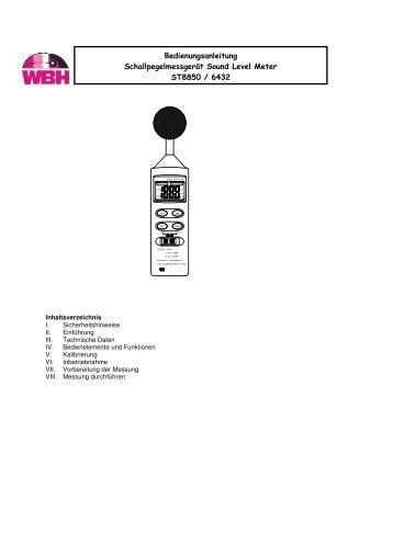 Bedienungsanleitung SchallpegelmessgerÃƒÂ¤t Sound Level Meter ...