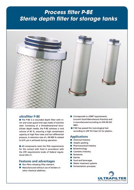 Process filter P-BE Sterile depth filter for storage tanks