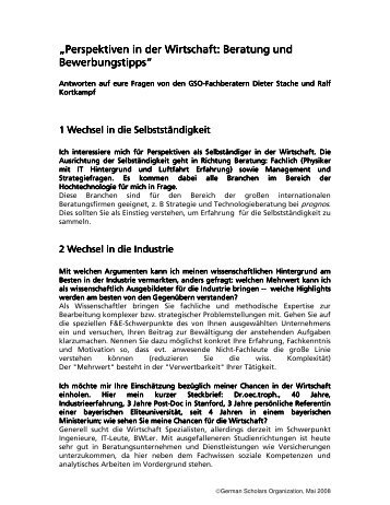 Perspektiven in der Wirtschaft: Beratung und - German Scholars ...