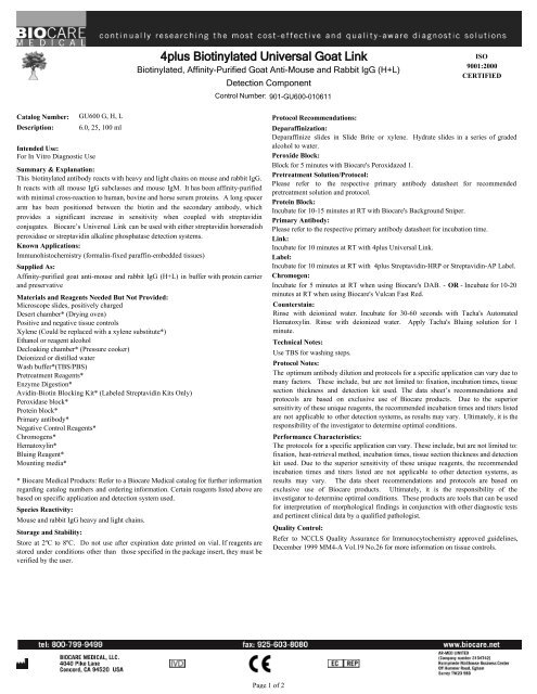 Data Sheet - Biocare Medical