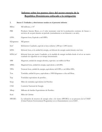 Informe sobre los puntos clave del sector energÃ­a de ... - UNDPCC.org