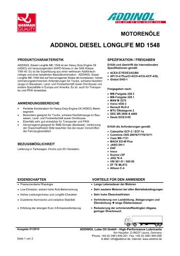 motorenöle addinol diesel longlife md 1548