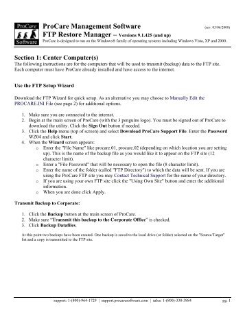 ProCare FTP Restore Manager - Procare Software