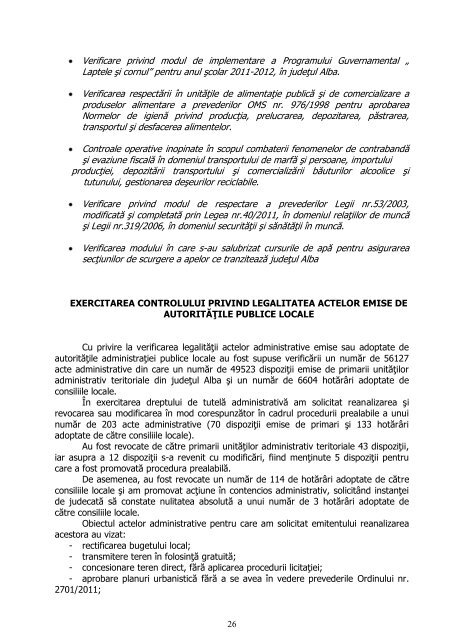 raport de activitate al instituÅ£iei prefectului judeÅ£ul alba pe anul 2011